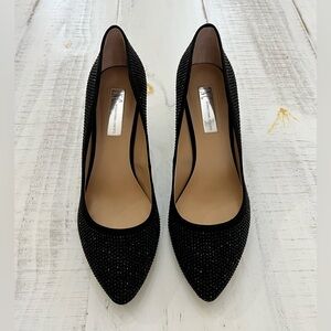 INC International Concepts embellished, black, pointed toe pumps, size 9M